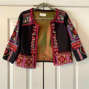 Anthropologie Black Cotton Embellished Jacket, SP
